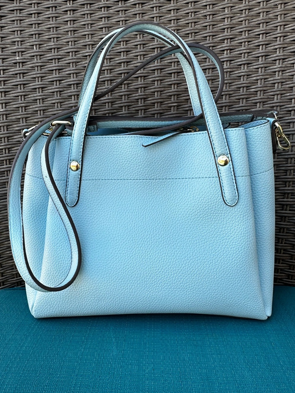 Nanette Lepore Light Blue Pebbled Leather Satchel with Floral Scarf 12X9” Pretty - Picture 4 of 16